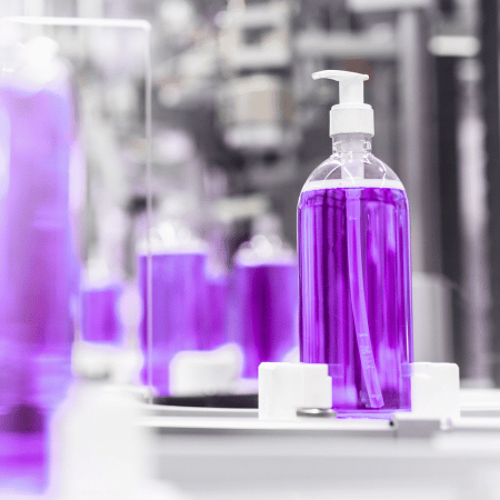 Cosmetic products in a manufacturing process.