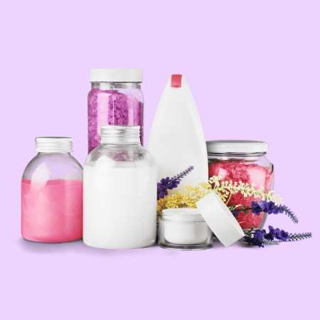 Packaging of cosmetic products without labels, one next to the other.