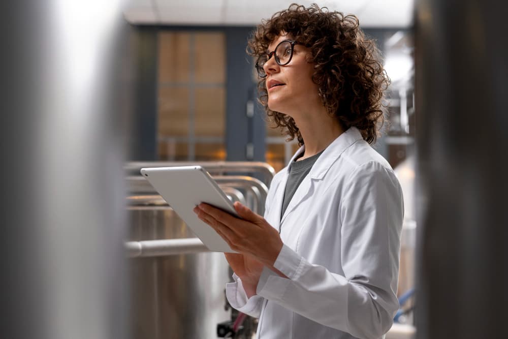 Frau arbeitet in einer Fabrik